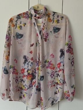 bishop + young Sheer Light Lavender Floral Tie-Neck Blouse